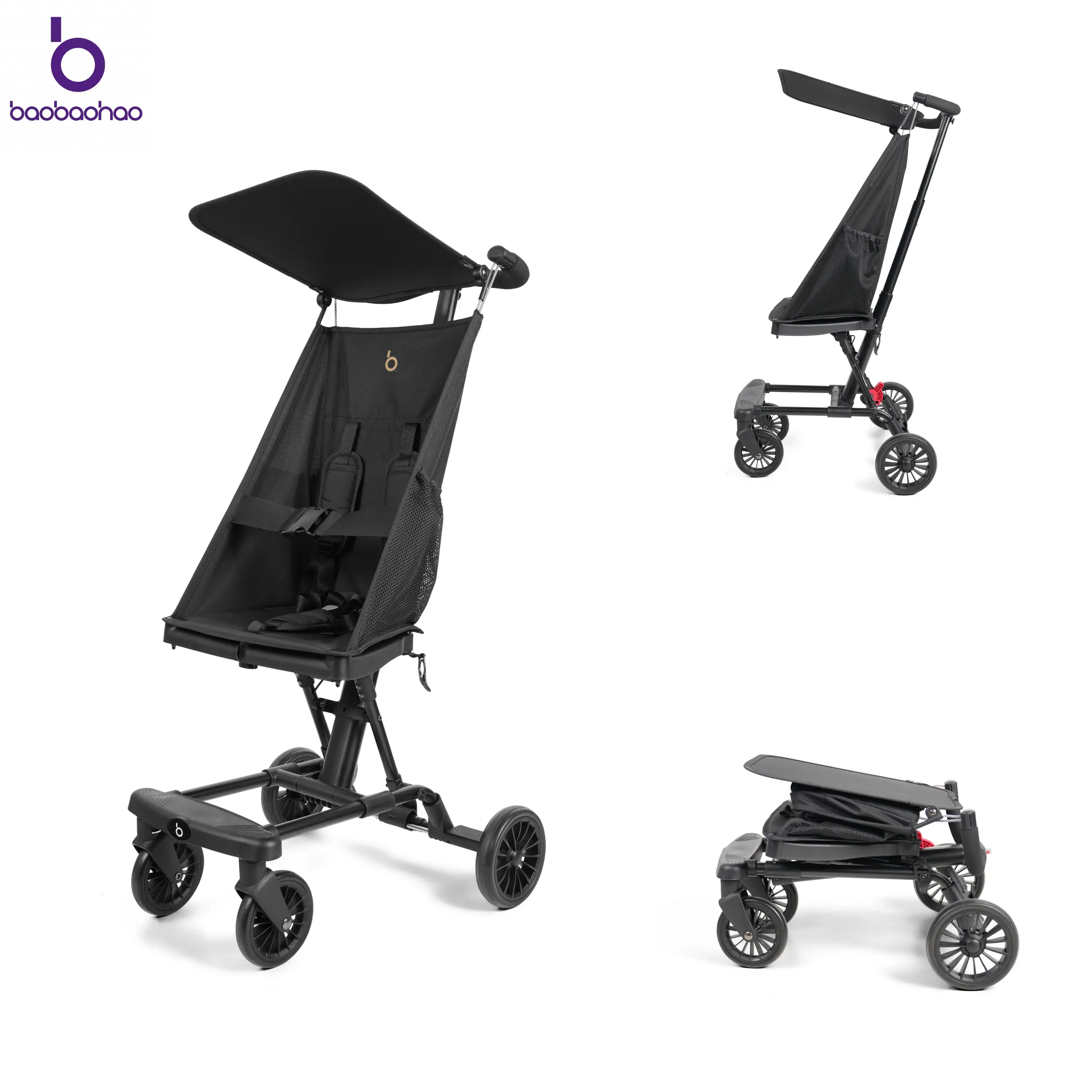 Baobaohao V11 Unisex Ultra-Light Pocket Fold Stroller - 5.5kg Carbon Steel Frame, Compact Fold, Adjustable Breathable Oxford Sun Protection Canopy, Silent Wheels, 1-ft Dual Braking System, Plain Eco-Friendly Design for Summer Travel, Outdoor Activities, S