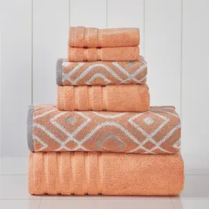 Modern Threads Oxford 6-Piece Yarn Dyed Cotton BathTowel Set, Coral