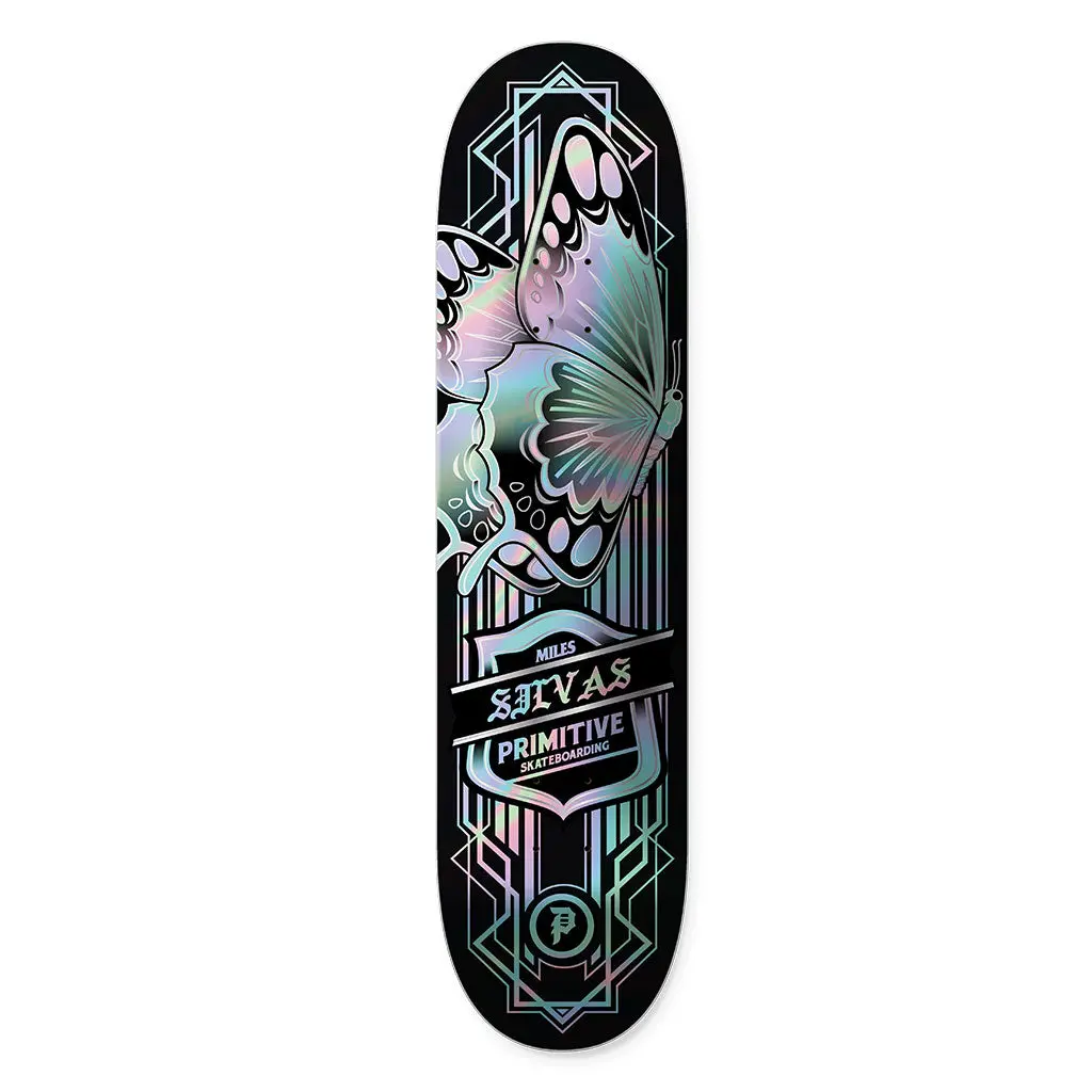 Primitive Skateboarding Silvas Butterfly Spectra Decks - Holographic Decal Skateboard Parts, 7 Ply North American Hard Rock Maple, 8.25in & 8.5in, 14.3in Wheelbase, 8.0in x 31.75in, Direct Inks