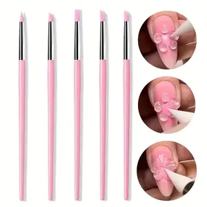 5 Piece Multi-Functional Nail Art Silicone Brush Set, 3D Nail Design Pen, Pattern Embossing Tool, Professional Salon Equipment
