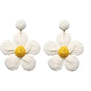 Rattan flower Earrings for Women Multicolor Daisy Raffia Straw Flower Dangle Earrings Weaving  Boho Summer Beach