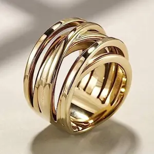 Golden Retro Ring Unique Stainless Steel Wide Irregular Woven Wrapped Hand Accessory for Birthday Valentine's Day Anniversary Gift Handmade Elegant