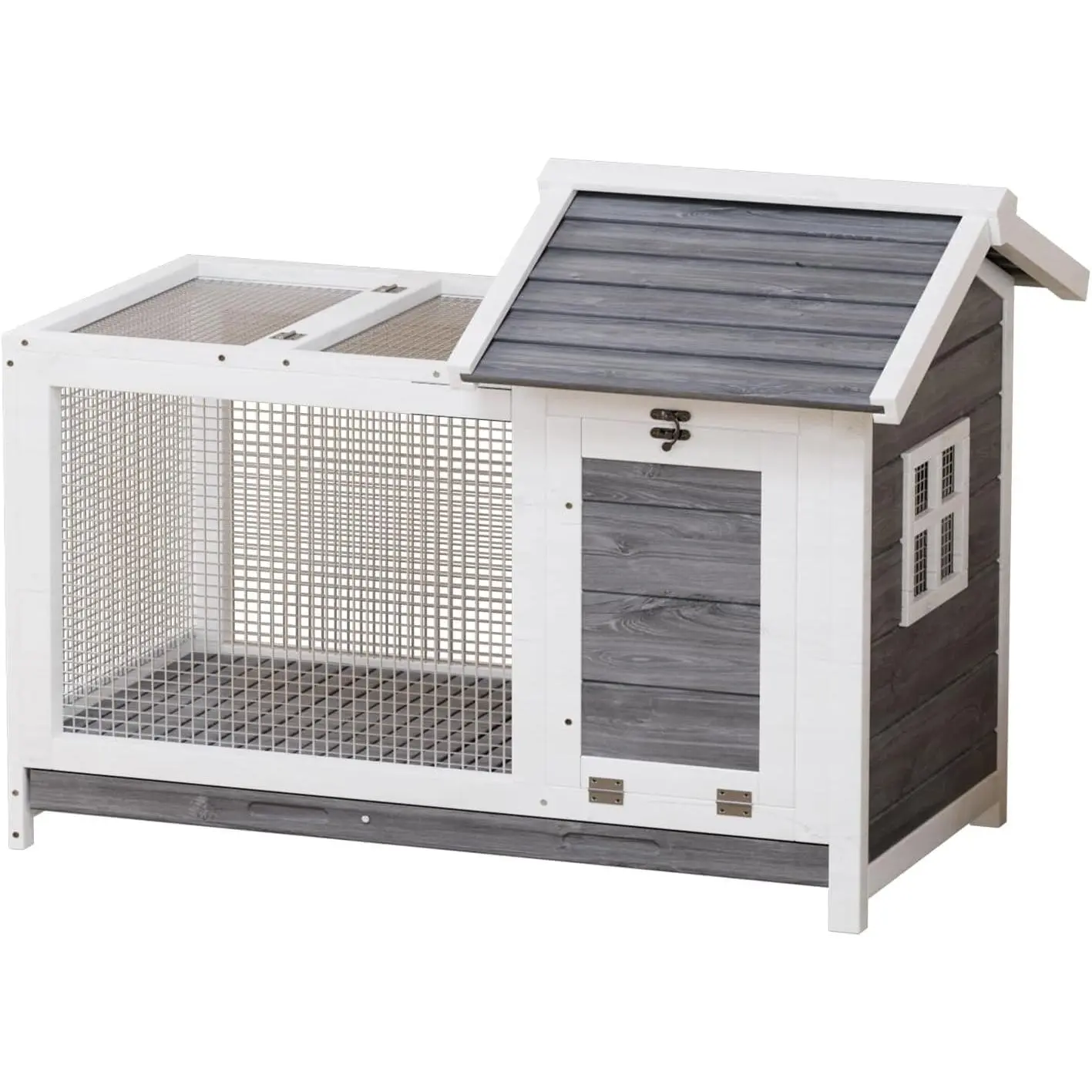 Garvee Wooden Rabbit Hutch Indoor & Outdoor, Rabbit Cage Pet House, Weatherproof Bunny Cage with Metal Frame Ramp, Removable Wire Netting for Rabbit, Guinea Pig, Chick, Coop, Duck, Backyard Small Animals