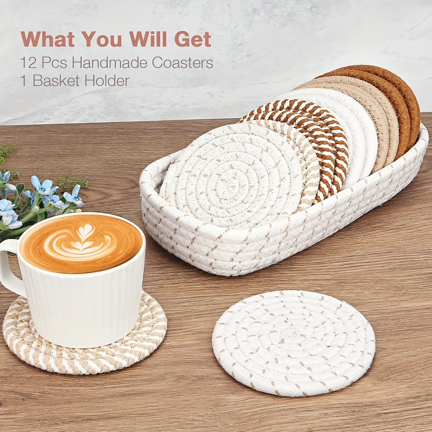 12-Piece Absorbent Woven Coasters, Water Stain-Resistant Home Bathroom Mats for Coffee Table, Vibrant Home Décor Accessory