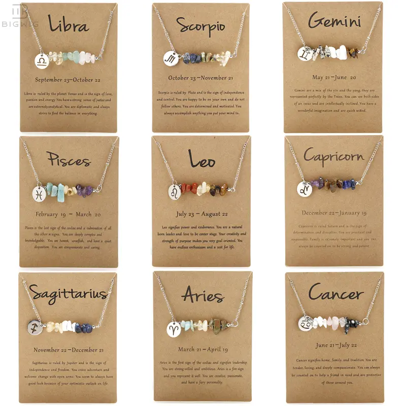 1pc Bohemian Natural Stone 12 Zodiac Necklace, Dainty Constellation Charm Choker with Gift Card, Personalized Birthday Jewelry Gift for Women Girls, Versatile Everyday Wear party gift backtoschool