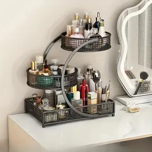 1pc Metal Makeup Storage Rack Cosmetic Organizer Dresser Multi-layer Skincare Organizing Box Lightweight No-Installation Home