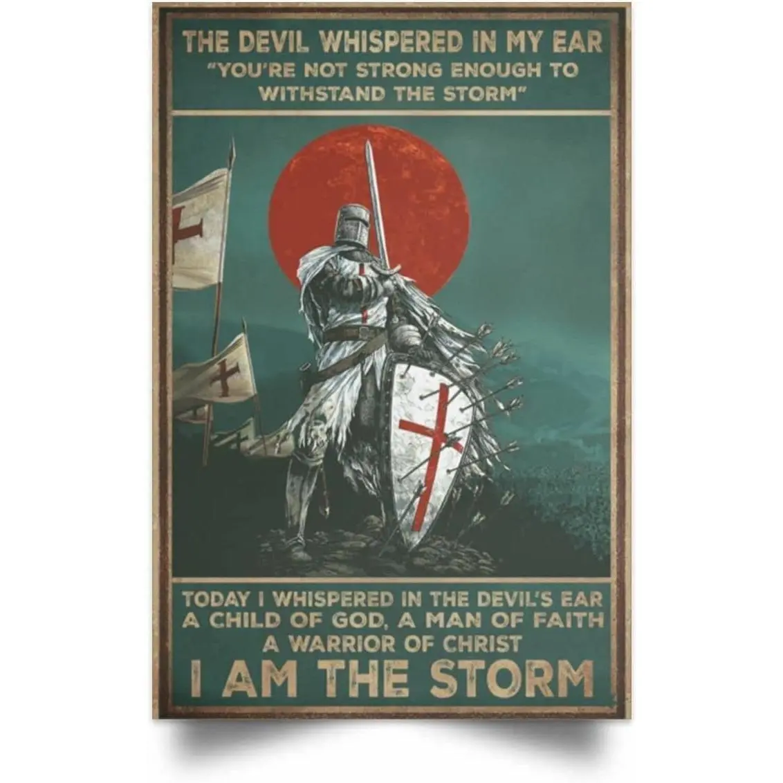 Metal Tin Retro Sign Knight Templar The Devil Whispered in My Ear I Am The Storm Poster Wall Art Deco Vintage Metal Tin Signs Home Bar Shop Decorations Coffee Sign Gift