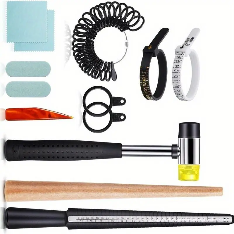 11-Piece Jewelry Repair Set and Ring Sizing Kit, a Multi-Functional Tool for DIY Crafters with Rubber Hammer & Agate Stone Burnisher - Ensures No Marks on Jewelry, Jewelry Lovers, Ring Size Adjusters