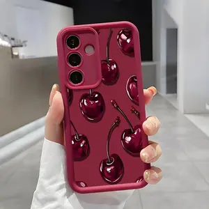 Sexy Wine Cherry Pattern Phone Case, Enhanced Camera Protection,Shockproof Skin-Friendly Touch Soft Cover for Samsung Galaxy S21 S22 S23 S24 S25 S26 Ultra Plus FE A13 A14 A15 A16 A17 A33 A34 A35 A36 A52 A53 A54 Note20