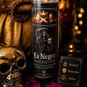 Santa Muerte La Negra Fixed Ritual Candle for Protection Reversal & Justice Rituals