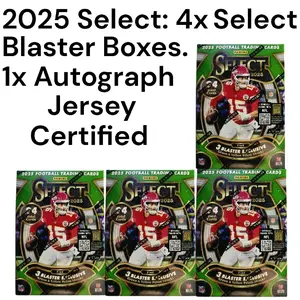 2025 Select Football Cards. 1x Autograph Jersey (All Jerseys are Beckett or JSA Certified). 4x Select Blaster Boxes.. Break #0059