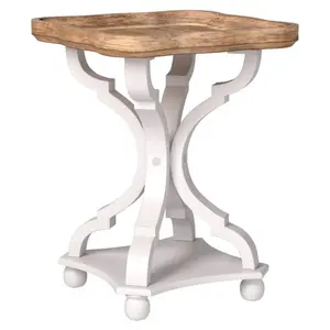 COZAYH Square Rustic Wooden Accent Tray Top Nightstand Side Table, White Legs