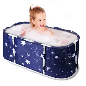 Explorinox Large Foldable Bathtub for Adult & Kids Starry Blue Plastic Frame Freestanding Collapsible SPA Soaking Tub One-Second Folding Portable Lightweight