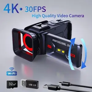 4K 64MP Video Camera Camcorder with 3" 270 Flip Screen - 18X Digital Zoom, WiFi & Webcam Function, Rechargeable 2500mAh Battery, Includes 32GB SD Card for YouTube Vlogging & Recordin