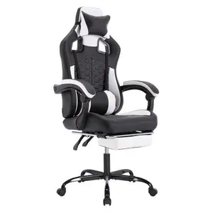Gaming Chair, Computer Chair with Footrest, Height Adjustable & 90°-135° Tilt Function, Swivel Recliner Ergonomic Racing Style Video Game Chair with Lumbar Support (Black/White) ergonomic desk chair luxury  chair