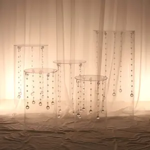 5-Piece Clear Acrylic Cylinder Pedestal Stands with Hanging Hooks, Wedding Cake Dessert Table Display Plinths Columns (Home & Festive Party Supplies, Cake Decorations)