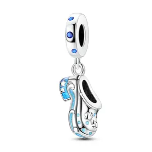 MULA S925 Silver-Plated Ocean Croc Charm, Sea-Inspired Jewelry for Women, Blue Enamel Pendant Fits Pandora Bracelets, Beach Birthday Gift