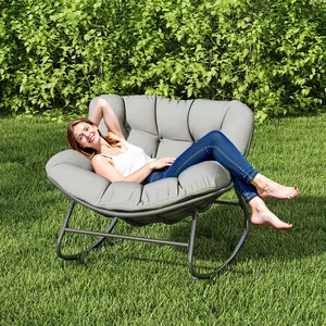 Outdoor & Indoor Patio Rocking Chair, Modern Ergonomic Design with Cushion, Easy Quick Assembly, Perfect for Balcony, Porch, Terrace