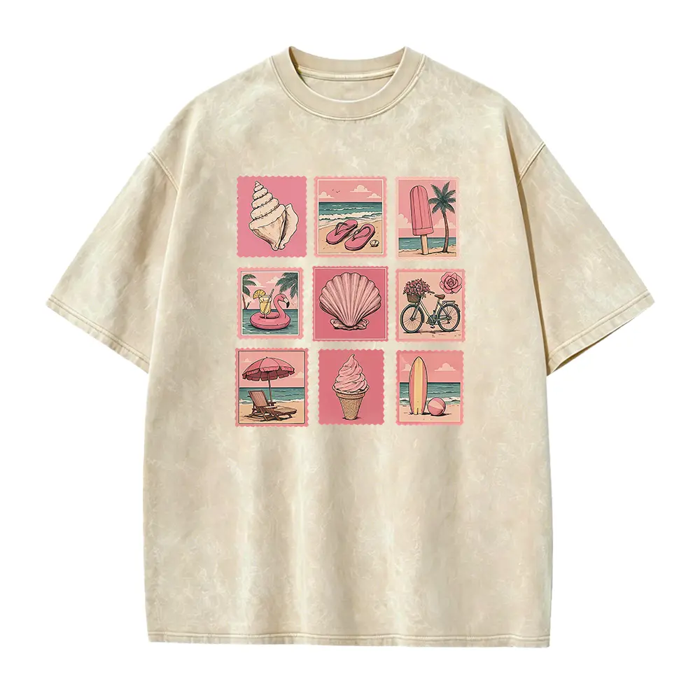 Women's Retro Coastal Beach T-Shirt - Soft Cute Casual Everyday Top, Vintage Summer Vacation Ocean Wave Apparel for Sea Lovers (Women's Tops, Ocean Wave T-Shirts), Everyday Tops