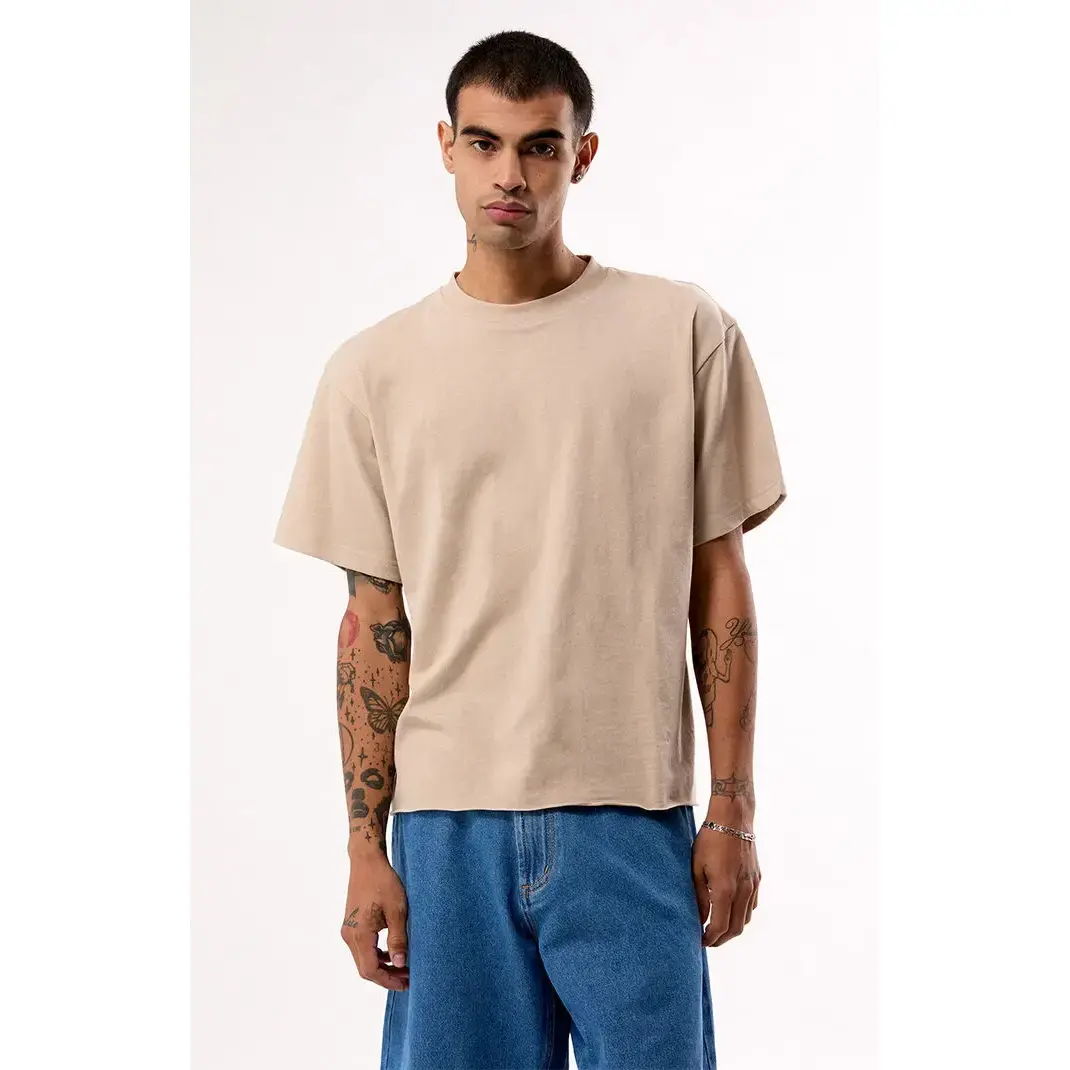 Pacsun Men's Tan Premium Cropped T-Shirt