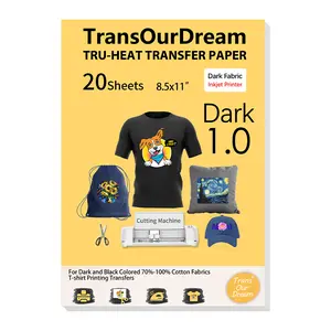 TransOurDream Heat Transfer Paper for Dark T Shirts (20 Sheets, 8.5x11),Printable HTV Heat Transfer Vinyl for Inkjet Printers