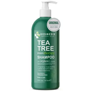 Kesmedik Tea Tree Oil Shampoo MaxTherapy, Itchy Scalp Relief, Refreshes & Cleanses Dandruff & Buildup, Clarifying for Oily Hair, Women & Men, 16 fl oz