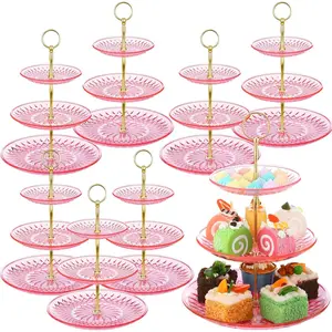 8 Packs 3 Tier   Clear Cake Stand with  Round Holder  Cupcake Stand Holder for  Wedding Holiday Birthday  Shower  Party (Clear )