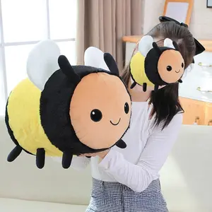 15.8 Inch Cute Soft Honey Bee Plush Hugging Pillow Anime Style Bee Round Bumble Bee Stuffed Animal Doll Gift for Kids Lovers on Birthday Christmas Valentine's Day Yellow