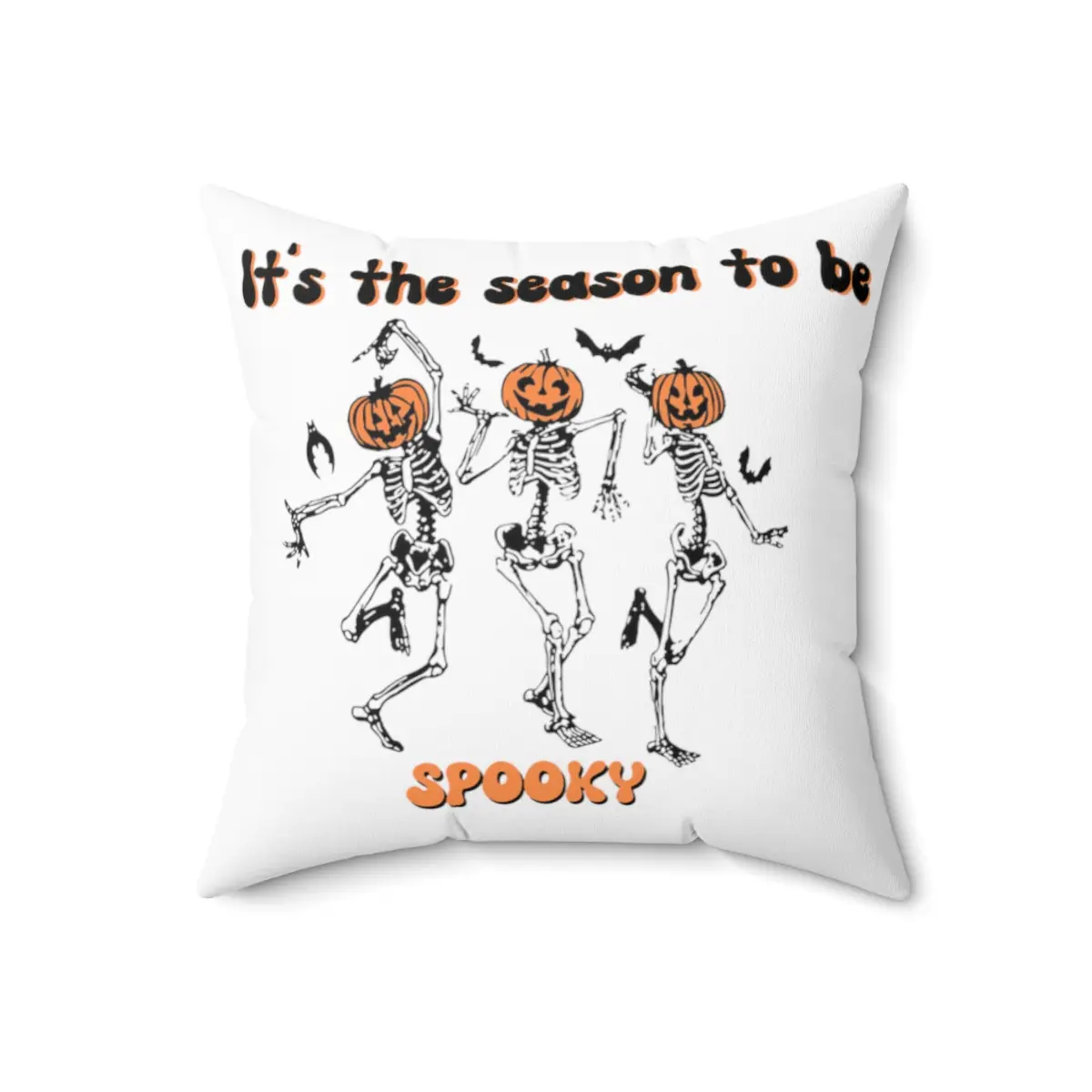 white Halloween dancing skeleton pumpkins perfect for the holidays, seasonal fall decor Spun Polyester Square Pillow