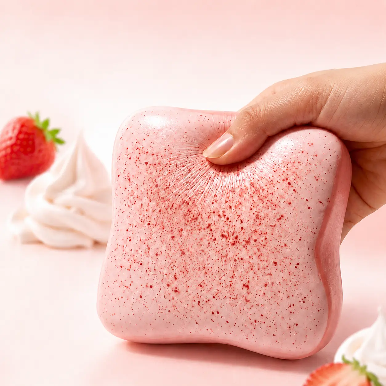 12cm Strawberry Pink Slow-Rising Squishy Pillow - Trending Squishy Stress Reliever, Slow Rising Sensory Fidget Desk Companion, ASMR Hand Pressure Home Decor Figurine for Work Relaxation