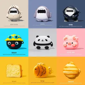 Pig-headed shark double dog Case For Apple AirPods 1 2 3 Pro 4 Case Cute Cartoon Silicone Earphone Protective Case For AirPods4