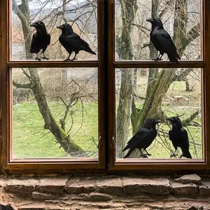 Halloween Horror Crow Wall Sticker, Forest Crow Wallpaper Decal, Living Room Kitchen Glass Display Halloween Party Decor, Halloween Gift