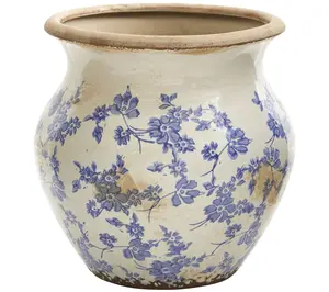 Nearly Natural 10.5" Tuscan Ceramic Blue ScrollUrn Vase