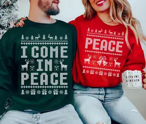 I Come In Peace Funny Matching Couples Christmas Sweatshirts, Funny Couples Ugly Christmas Sweater, Xmas Adult Humor
