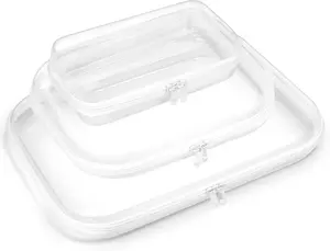3PCS Clear Hard Shell Zipper Case for Storage, Portable Waterproof Cosmetic Bag with Zipper, Plastic Clear Pencil Case, Toiletry Pouch, Travel Organizer, Toy Storage Bins