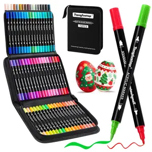 Tongfushop 120/72 Set Acrylic Paint Markers Set, Dual Tip Brush & Fine Acrylic Paint Pens, Waterproof Quick-Drying Markers for Rock Painting, Wood, Ceramic, Glass, Canvas & DIY Crafts