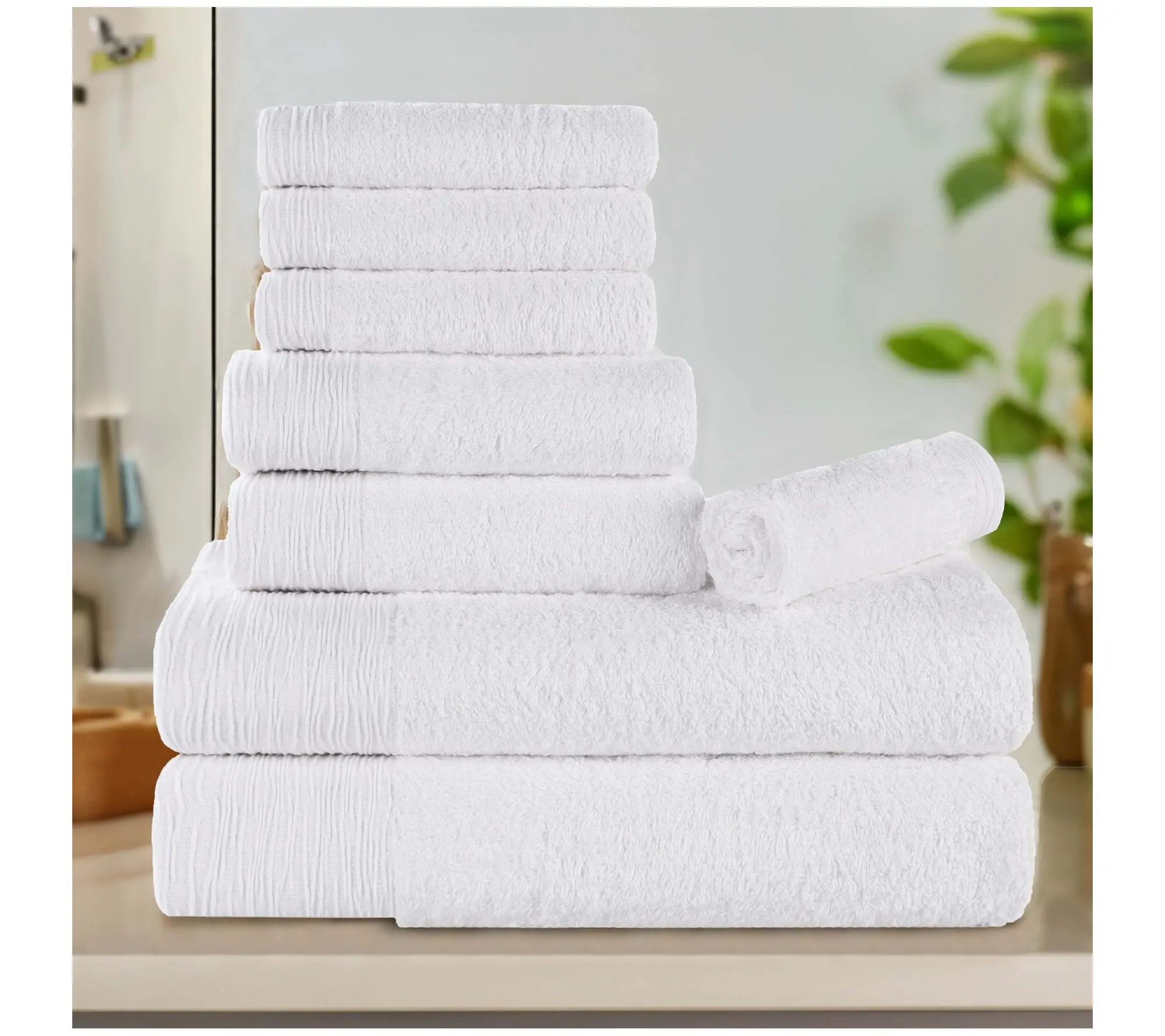 Superior Rayon made from Bamboo Solid 8-PieceTowel Set