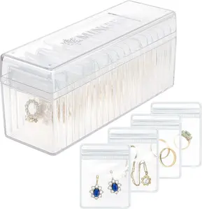 Aprilery Acrylic Jewelry Box Organizer, Clear Storage for 20 Portable Jewelry Bags, Travel Case for Earrings, Rings, Necklaces for Women