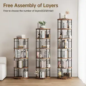 360° Rotating Bookshelf with 5 Layers Round Design for Corner Storage Ideal for Small Spaces Study and Office Use 20-25 Kg Capacity Free Assembly of Layers