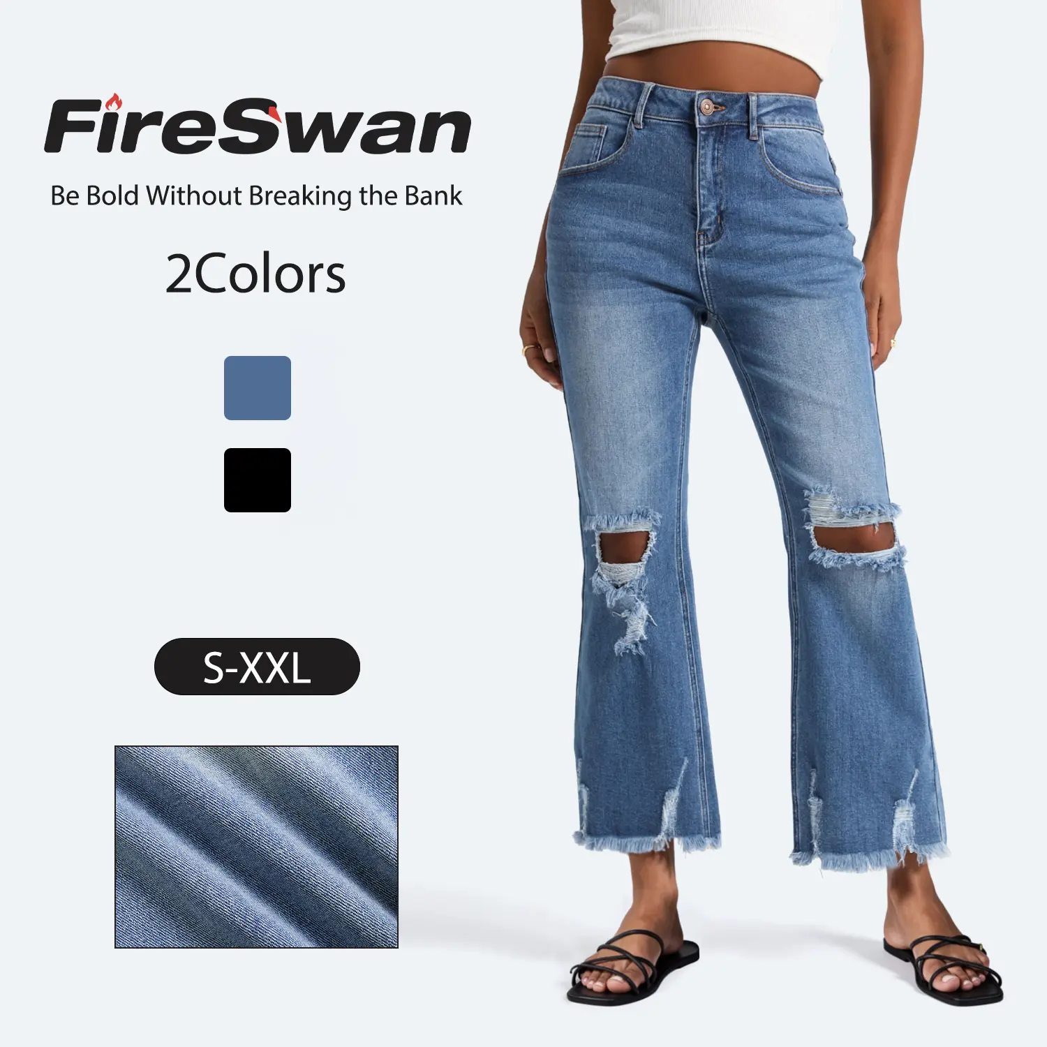2026 New Style Stretch Wide-Leg Ripped Jeans with Tassel Wash, Straight Leg Casual Women's Pants#Summervibes