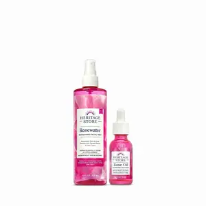 Heritage Store Iconic Refresh Set - 12oz Hydrating, Nourishing, Lightweight Rosewater Facial Mist + Rose Oil to Hydrate and Boost Moisture