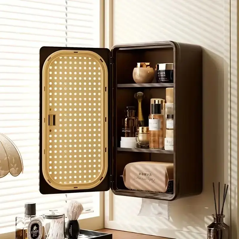 Space-Saving Wall-Mounted Bathroom Cabinet Organizer | Bathroom Storage Cupboard | Thick Plastic with Doors | No-Drill Install 🧺