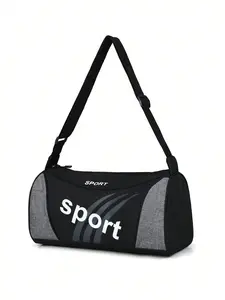 Casual Colorblock Cylinder Sports Shoulder Bag, Letter Pattern Gym Bag, Workout Sport Bags, Travel Gym Bag, Portable Zipper Lightweight Luggage Handbag, Unisex Daily Use Backpack