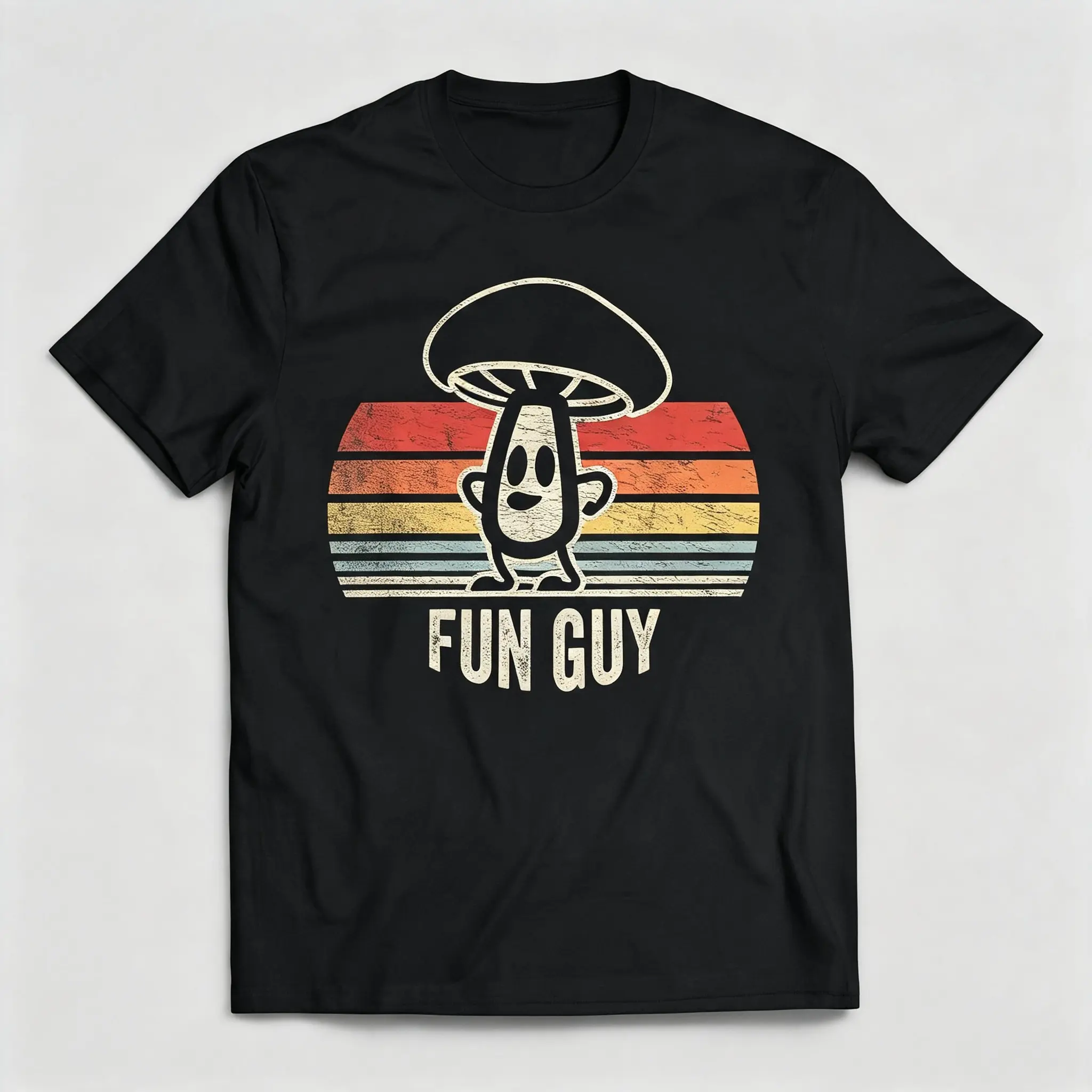 Men's Vintage Retro Striped Fun Guy Mushroom Graphic Crew Neck T-Shirt, Casual Funny Short Sleeve Tee