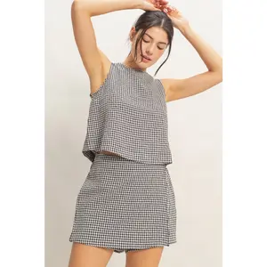 Check Yourself Gingham Sleeveless Top - Black