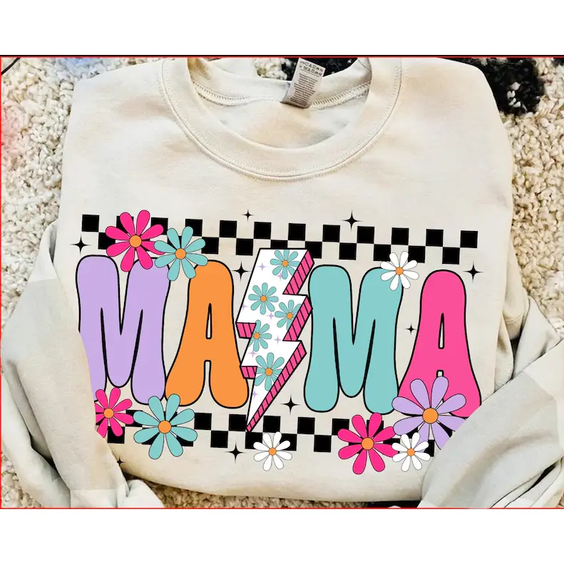 Mama flower, mama lightning bolt, mama groovy, Sweatshirt, Gift for all