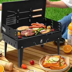 【Outdoorfun】Tiny Small Portable Charcoal Grill, 17x10x18 in. Outdoor Foldable BBQ Grill with Barbecue Accessories & Lid for Cooking Camping Picnic Hiking Beach Party Patio Smokers