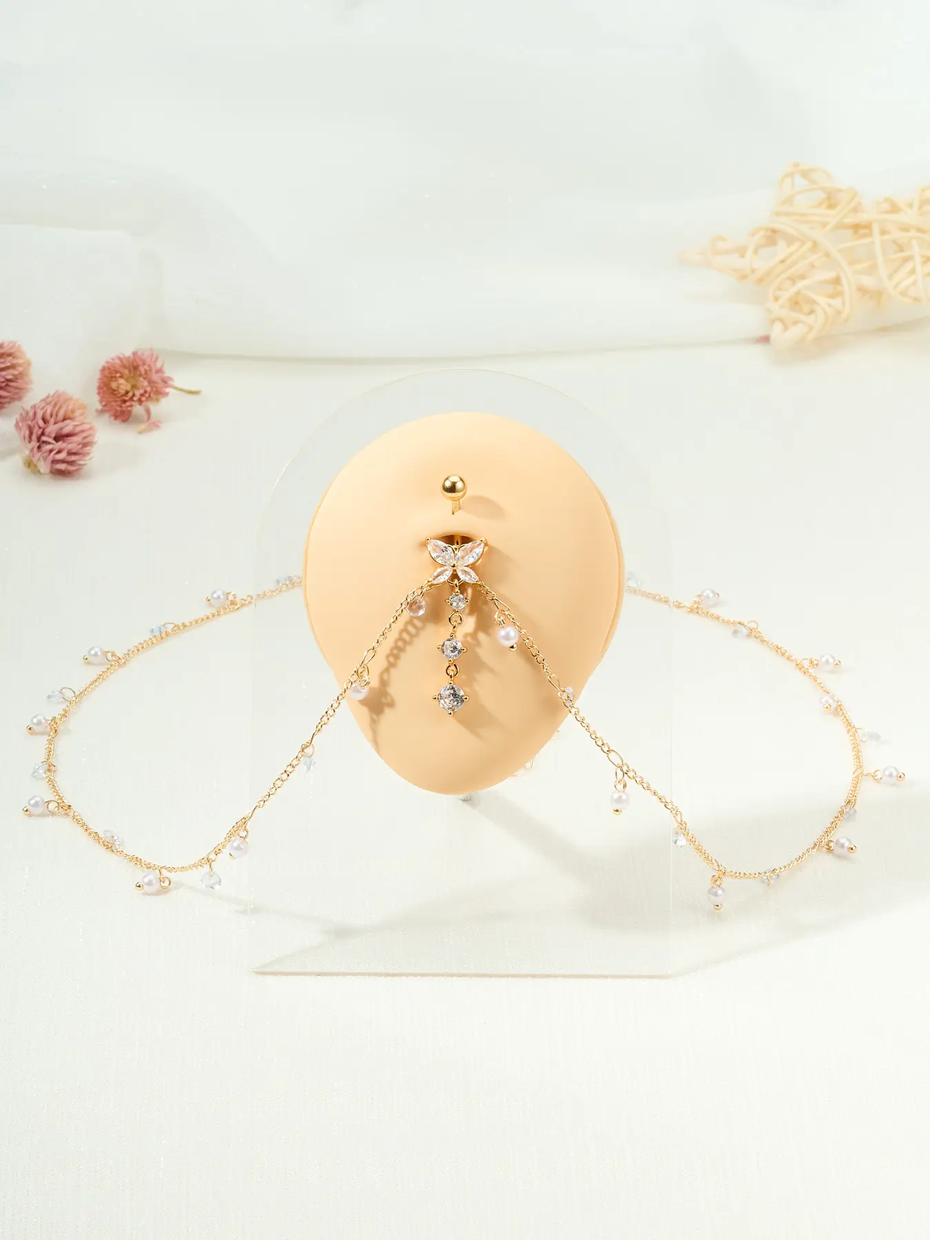 Women's Bellybar Belly Button Ring Chain, Adjustable Navel Piercing Jewelry, Sexy Body Piercings Body Chain Accessory, Chic Body Jewelry for Beach Party, Summer Bikini Wear, Adjustable Waist Chain