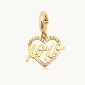Little Words Project, XOXO Heart Charm, Multi-Use Jewelry Accessory, 14K Gold-Plated Brass, CZ Stones