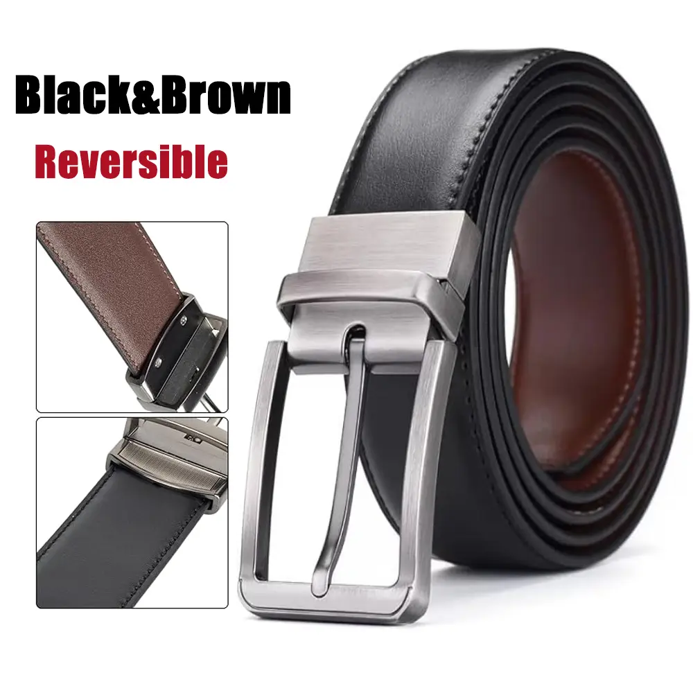 Mens Belt Casual Leather Belts - Reversible Belts For Men - Dual Side Adjustable buckle Dress Pants Mens Belts